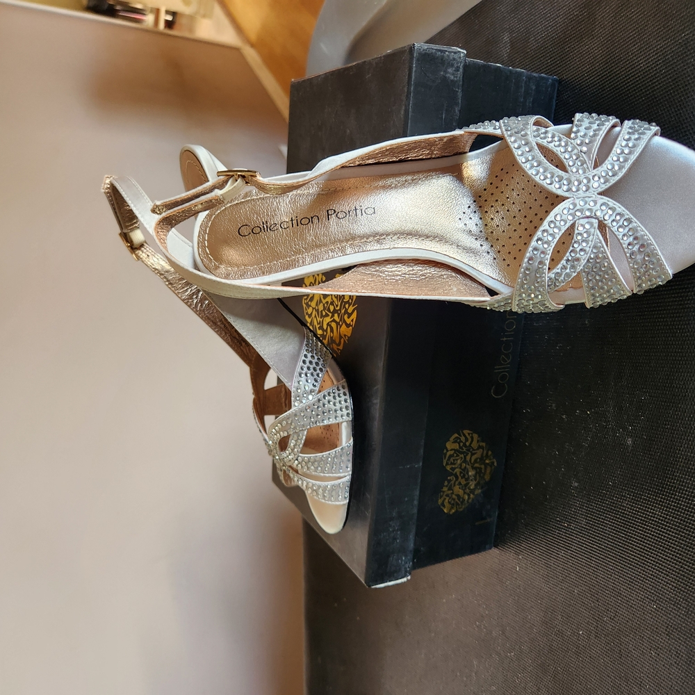 Silver And Rhinestone Silk Heels